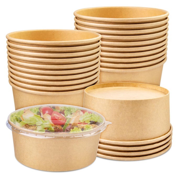 37 OZ 25 PACK PAPER BOWLS DISPOSABLE FOOD CONTAINERS WITH LIDS DISPOSABLE BOWLS WITH LIDS DISPOSABLE SALAD BOWLS FOR DIET SALAD ICE CREAM YOGURT PARTY FOOD