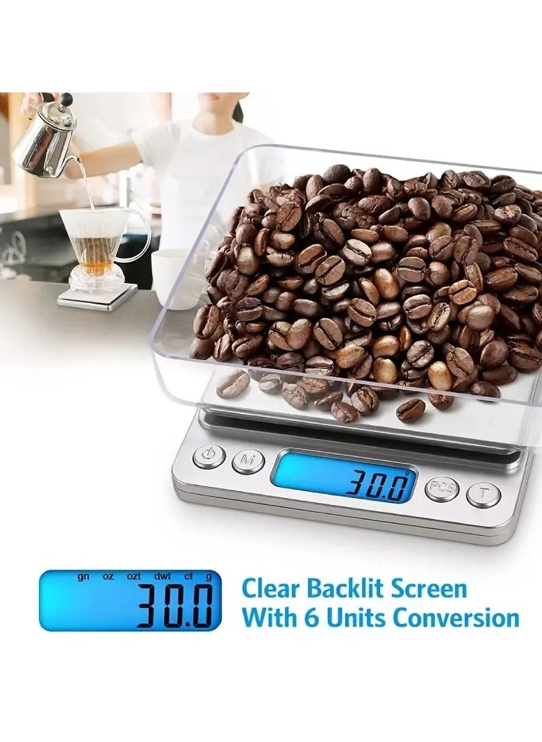 Gonice - 500g/0.01g Food Scale, Rechargeable Kitchen Scale With Trays, Small Scale With Tare Function Digital Scale Grams And Ounces For Weight Loss, Dieting, Baking, Cooking, Meal Prep, Coffee, Jewelry - Image 1