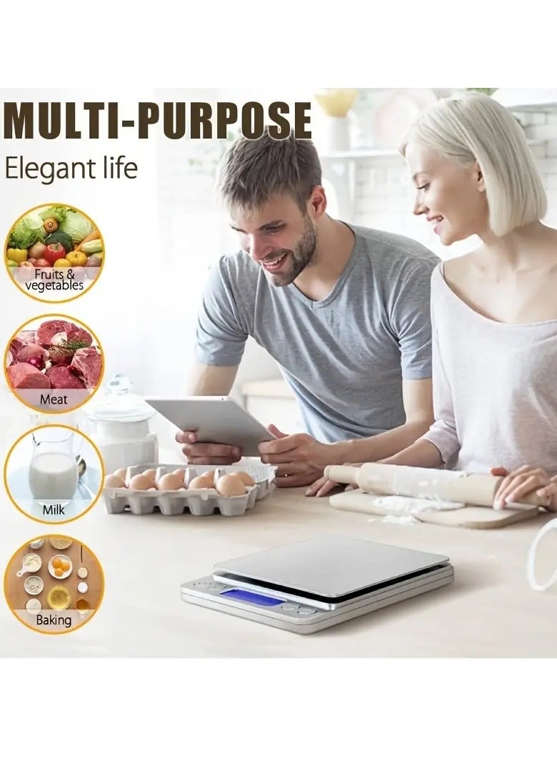 Gonice - 500g/0.01g Food Scale, Rechargeable Kitchen Scale With Trays, Small Scale With Tare Function Digital Scale Grams And Ounces For Weight Loss, Dieting, Baking, Cooking, Meal Prep, Coffee, Jewelry - Image 1