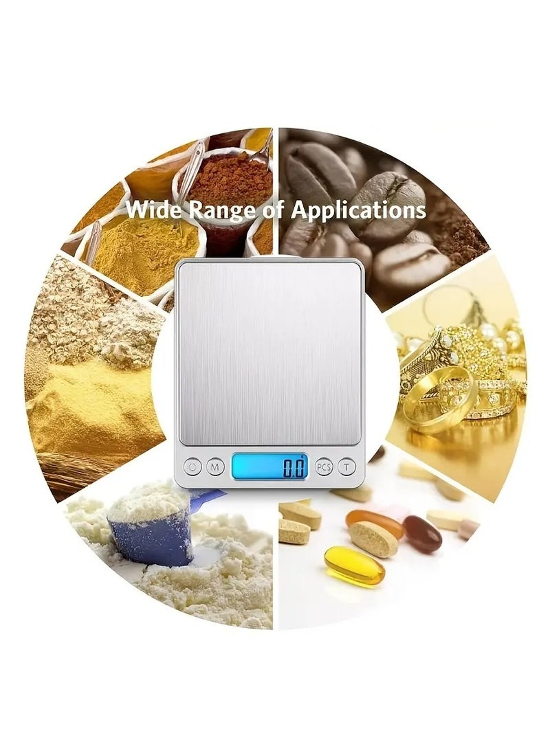 Gonice - 500g/0.01g Food Scale, Rechargeable Kitchen Scale With Trays, Small Scale With Tare Function Digital Scale Grams And Ounces For Weight Loss, Dieting, Baking, Cooking, Meal Prep, Coffee, Jewelry - Image 1