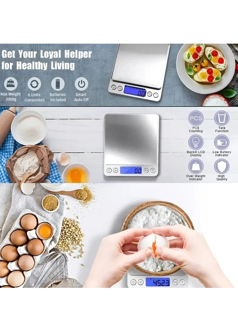 Gonice - 500g/0.01g Food Scale, Rechargeable Kitchen Scale With Trays, Small Scale With Tare Function Digital Scale Grams And Ounces For Weight Loss, Dieting, Baking, Cooking, Meal Prep, Coffee, Jewelry - Image 1