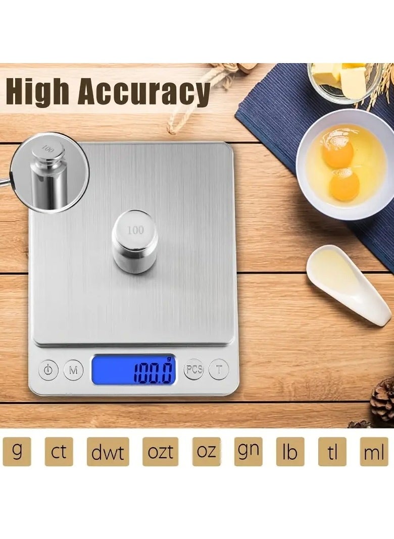 Gonice - 500g/0.01g Food Scale, Rechargeable Kitchen Scale With Trays, Small Scale With Tare Function Digital Scale Grams And Ounces For Weight Loss, Dieting, Baking, Cooking, Meal Prep, Coffee, Jewelry - Image 1