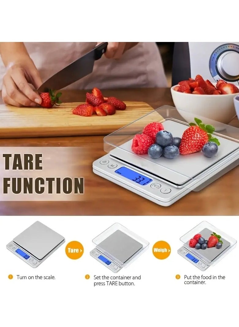 Gonice - 500g/0.01g Food Scale, Rechargeable Kitchen Scale With Trays, Small Scale With Tare Function Digital Scale Grams And Ounces For Weight Loss, Dieting, Baking, Cooking, Meal Prep, Coffee, Jewelry - Image 1