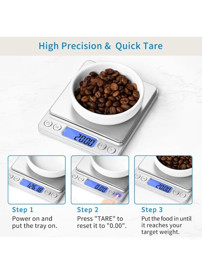 Gonice Digital Gram Scale 500g 0.01g Food Scale High Precision Kitchen Scale Multifunctional Stainless Steel Pocket Scale with Back-Lit LCD Display Tare PCS Features Silver - Image 4