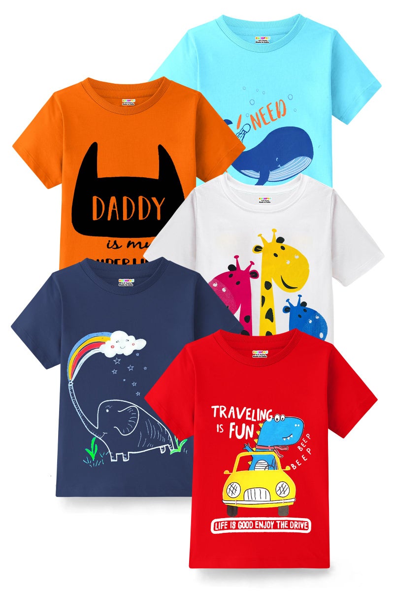Kuchipoo Boys Regular Fit Half Sleeves Cotton T-Shirts (KUC-TSHRT-541, 5-6 Years, Multi-Colored) - Image 1