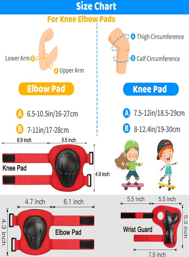 Oeyliz Kids Knee Pads Elbow Pads Guards 6 in 1 Protective Gear Set Ages 3-7 Toddler Boys Girls Kids for Multi Sports Roller Skates Cycling BMX Bike Skateboard Inline Skating (Red) - Image 3