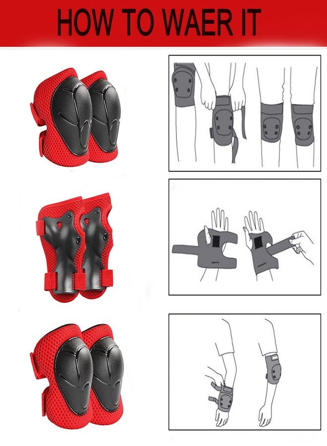 Oeyliz Kids Knee Pads Elbow Pads Guards 6 in 1 Protective Gear Set Ages 3-7 Toddler Boys Girls Kids for Multi Sports Roller Skates Cycling BMX Bike Skateboard Inline Skating (Red) - Image 5