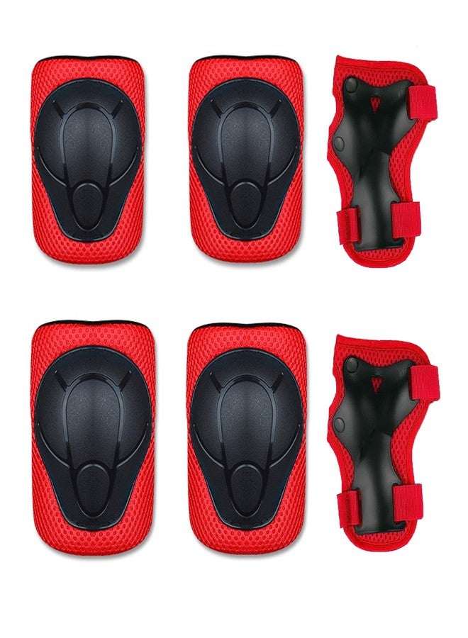 Oeyliz Kids Knee Pads Elbow Pads Guards 6 in 1 Protective Gear Set Ages 3-7 Toddler Boys Girls Kids for Multi Sports Roller Skates Cycling BMX Bike Skateboard Inline Skating (Red) - Image 1