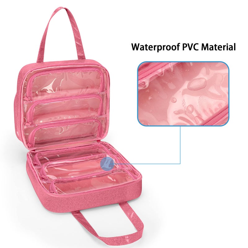 LoDrid Doll Tote Carrying Case Compatible with LOL Surprise Dolls All Hanging Organizer Storage Bag with 6 Clear Window Pockets Bag Only PinkPatent Design - Image 3