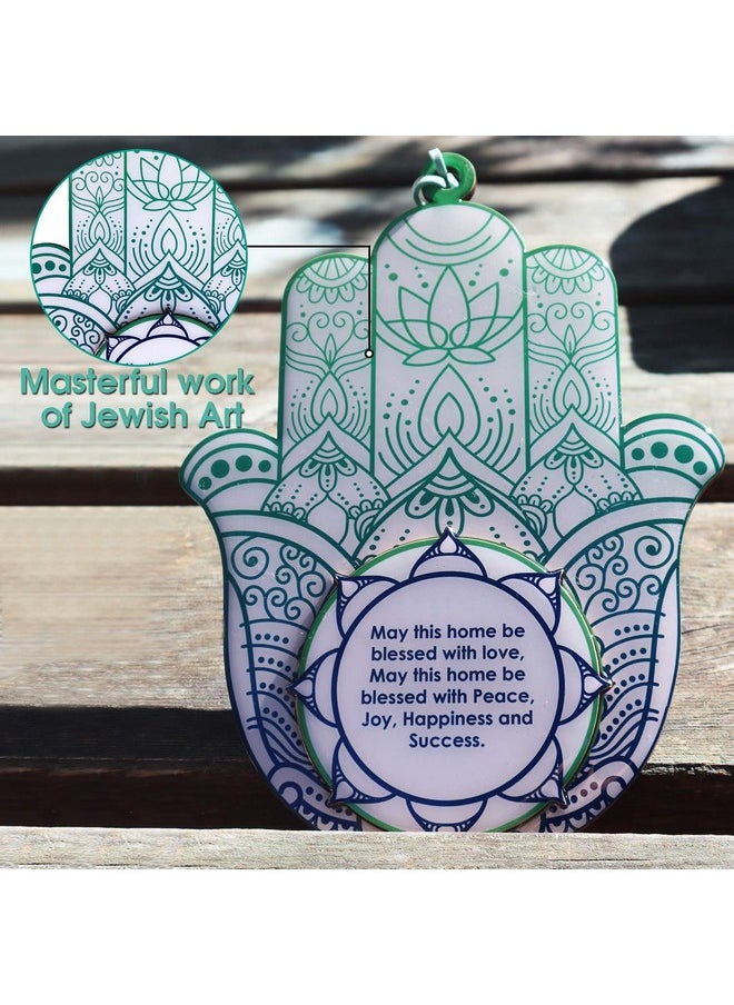 ClipGrip - Hamsa Wall Decor Evil Eye Chamsa Hand Home Blessing Blue Oriental Design Charm Amulet (English Blessing) - Image 1
