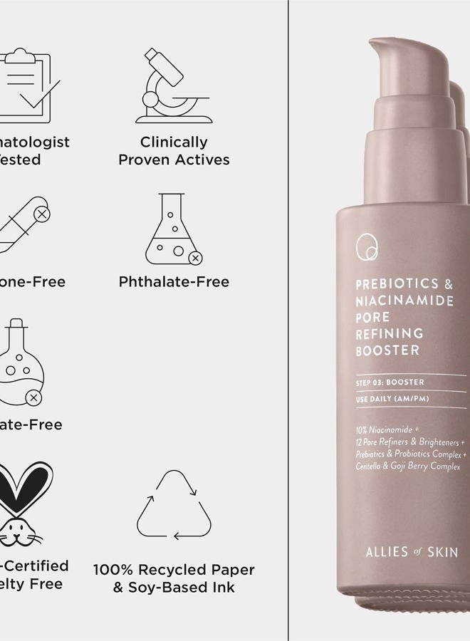 Allies of Skin Prebiotics & Niacinamide Pore Refining Booster: 10% Niacinamide, Goji Berry, Lysophosphatidic Acid. Pore Reducing Serum. Firms & Brightens. Strengthens Skin Barrier 1.7 oz / 50 ml - Image 4