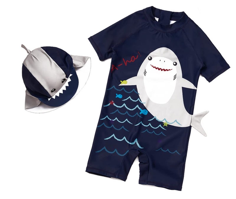 Best for All Best for All Baby Boys Kids Swimsuit Toddlers One Piece Zipper Bathing Suit Swimwear with Hat Rash Guard Surfing Suit as1 Age 3_Months 6_Months White Shark 