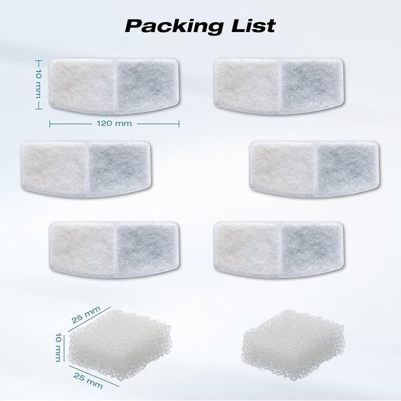 OYEEICE 6 Pack Replacement Filters and 2 Pack Replacement Filter Sponge Set for Automatic Pet Fountain, Cat Water Fountain - Image 3