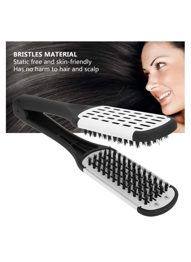 SYOSI - Hair Straightener Brush Hair Straightening Comb Double Sided Brush Clamp Straightener Anti-static Dual-Brush Comb Professional V Shaped Clamp Styling Comb Hairdressing Tool for Home and Travel - Image 1
