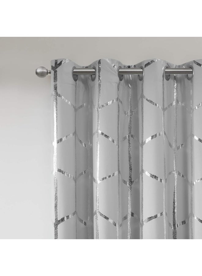 Intelligent Design Blackout Window Curtain, Light Blocking Curtains for Living Room, Thermal Insulated Window Panel with Metallic Print and Grommet Top, 50"x63", Grey/Silver, 1 Piece - Image 2