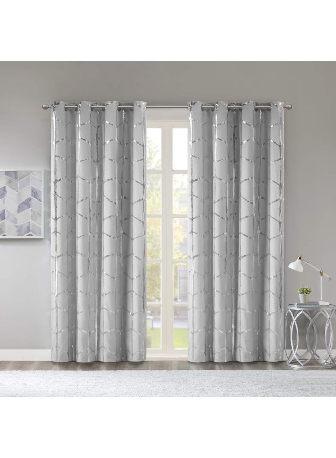 Intelligent Design Blackout Window Curtain, Light Blocking Curtains for Living Room, Thermal Insulated Window Panel with Metallic Print and Grommet Top, 50"x63", Grey/Silver, 1 Piece - Image 1