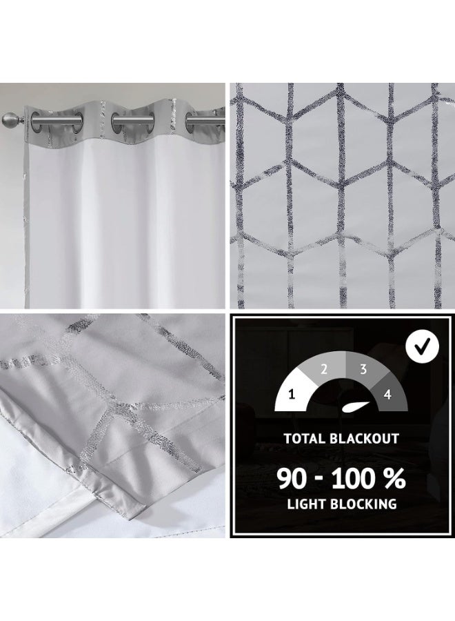 Intelligent Design Blackout Window Curtain, Light Blocking Curtains for Living Room, Thermal Insulated Window Panel with Metallic Print and Grommet Top, 50"x63", Grey/Silver, 1 Piece - Image 3