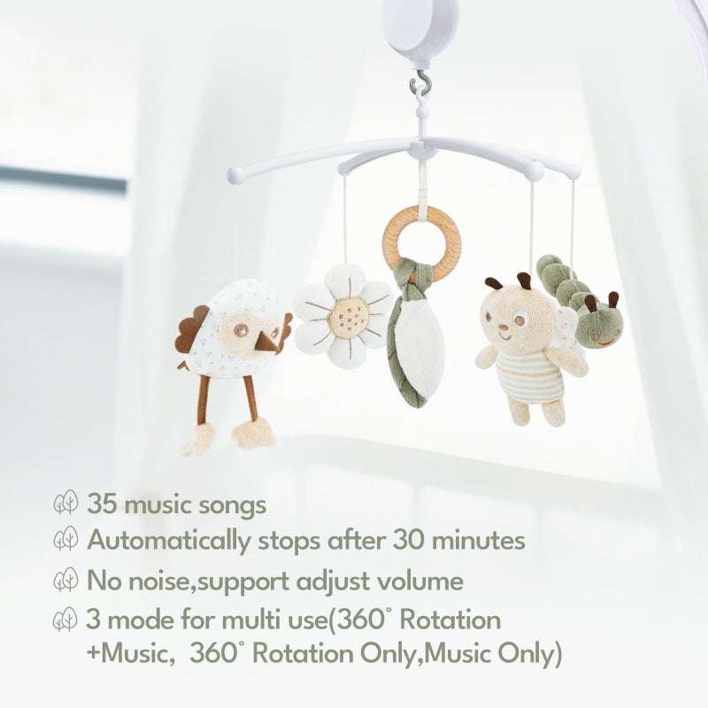 COTTONBEBE Crib Mobile 35 Lullaby Music, Cotton Baby Mobiles for Cribs & Pack N Play, Easy to Install, Stuffed Animals Hanging Toys Newborn Boys & Girls, Caterpillar - Image 3
