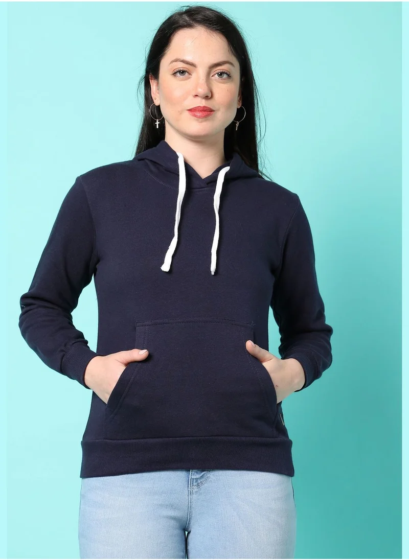 Campus Sutra Women’s Solid Sweatshirt With Hoodie Regular Fit For Casual Wear