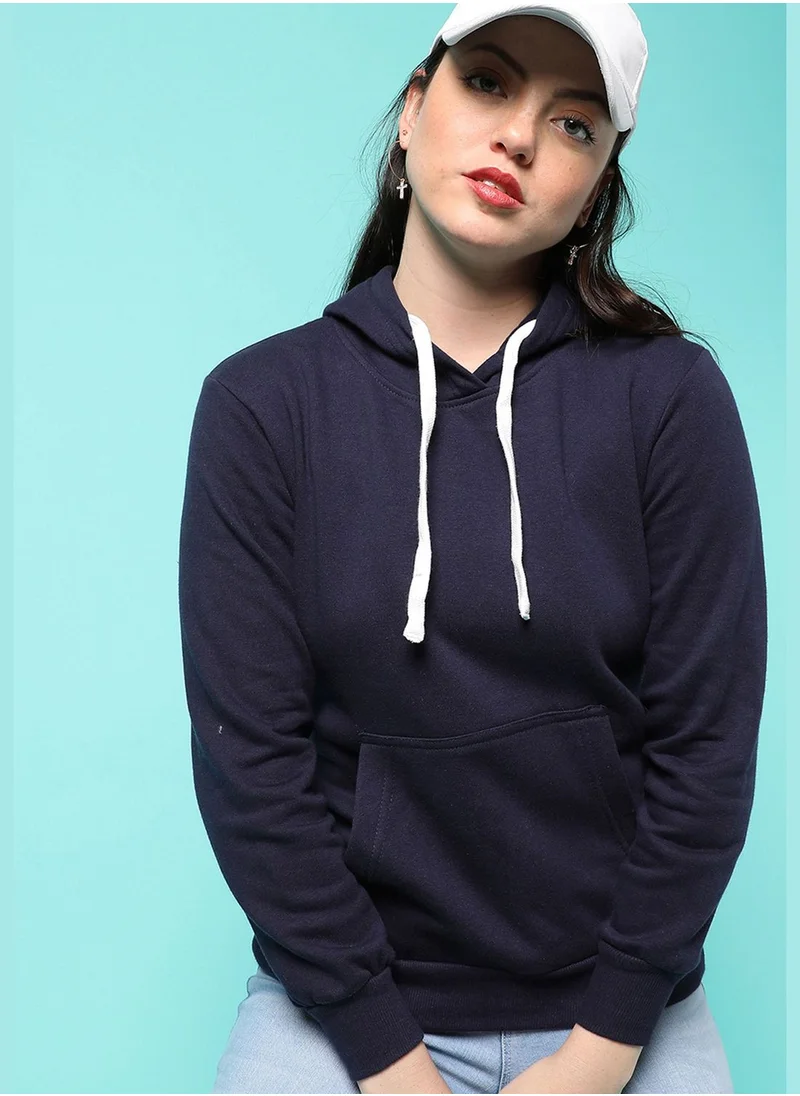 Campus Sutra Women’s Solid Sweatshirt With Hoodie Regular Fit For Casual Wear