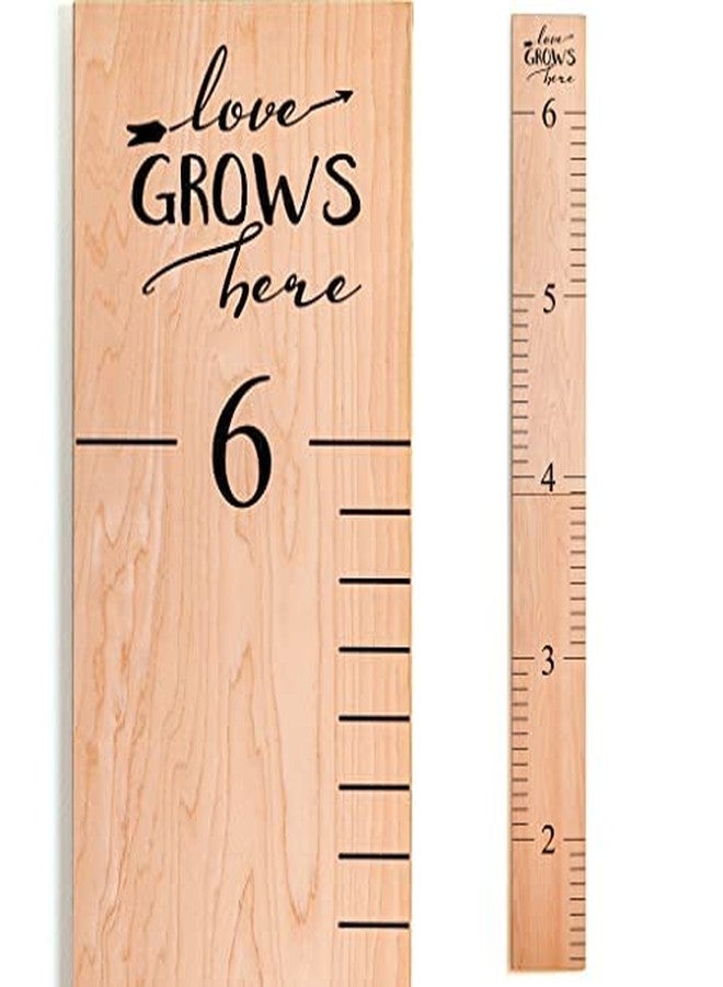 Headwaters Studio Growth Chart Art | Wooden Wall Growth Chart Ruler for Kids, Girls + Boys | Measuring Kids Height Wall Décor | Naked Birch/Black Lettering ?Love Grows Here? - Image 1