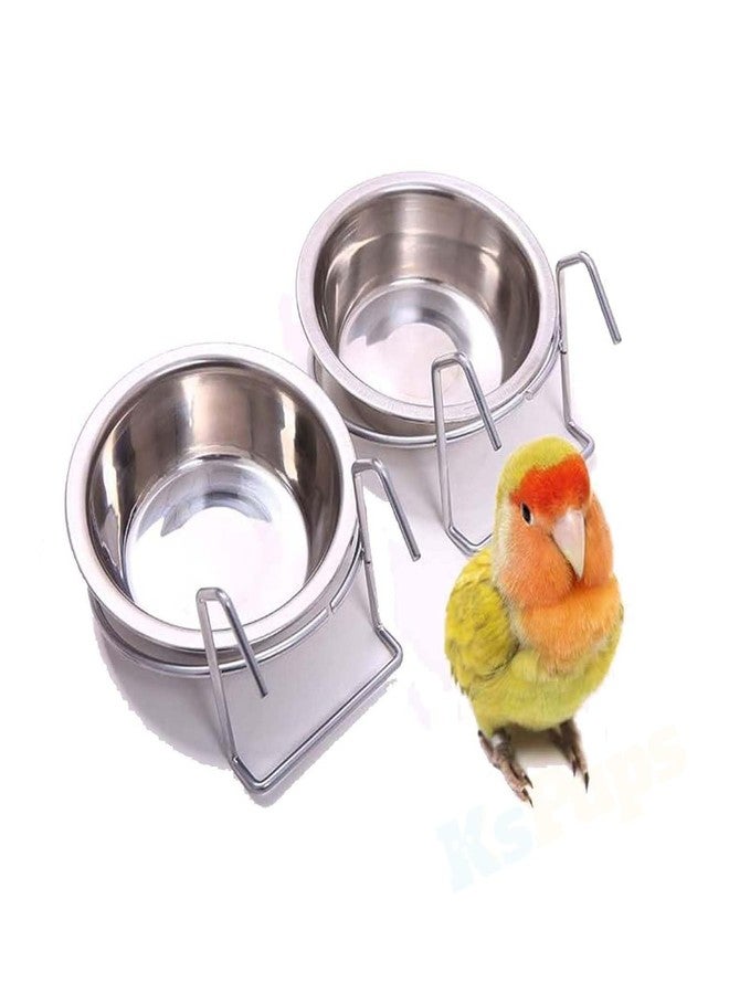 RoverPets Bird Pet Bowl Stainless Steel Hanging Food Water Bowls Bird Cage Feeder for Birds, Parrots (250 ML) (Pack of - 1) - Image 1