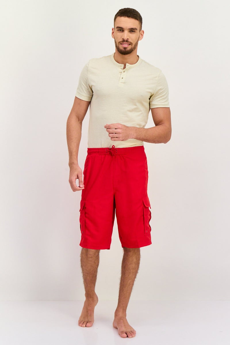 Burnside Men Drawstring Plain Print Swim Shorts, Red - Image 4