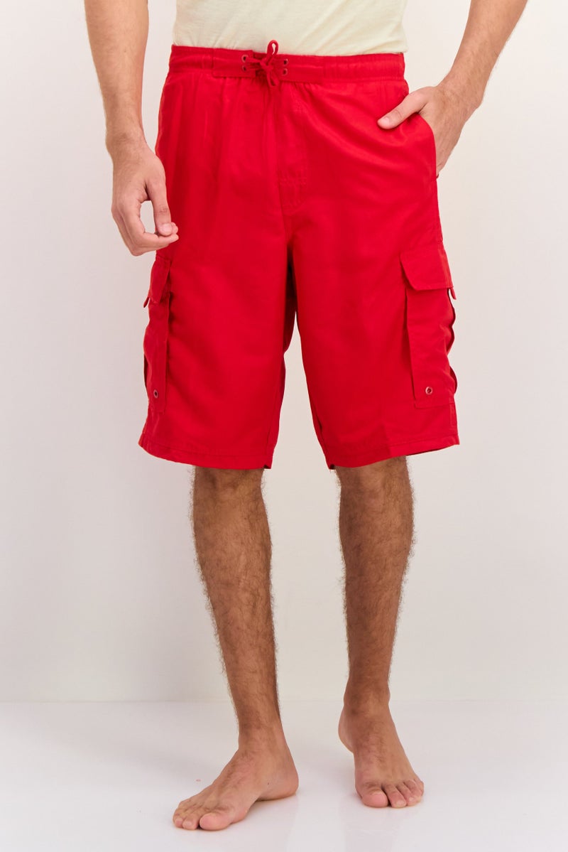 Burnside Men Drawstring Plain Print Swim Shorts, Red - Image 1