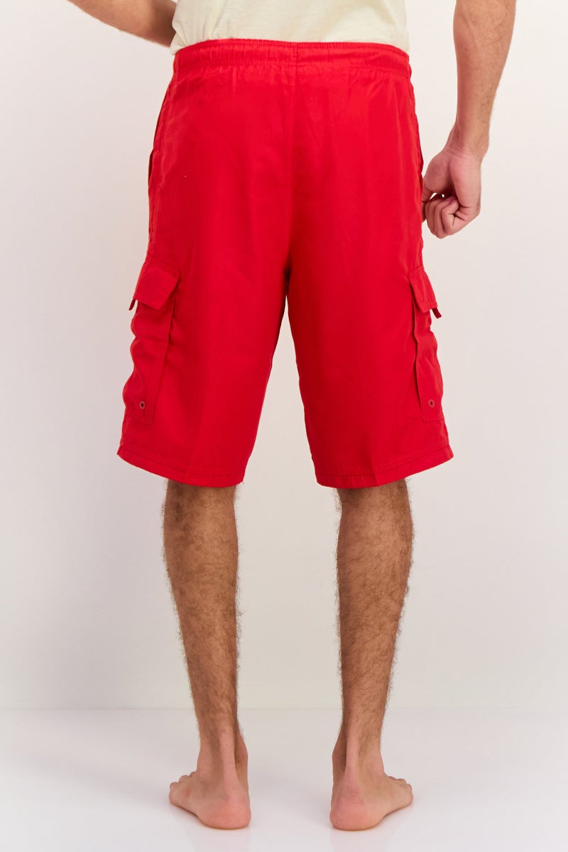 Burnside Men Drawstring Plain Print Swim Shorts, Red - Image 3