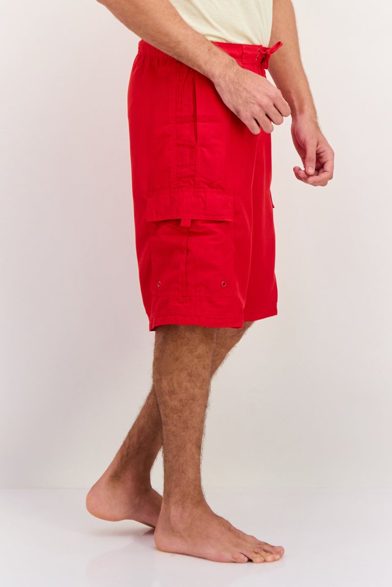Burnside Men Drawstring Plain Print Swim Shorts, Red - Image 2