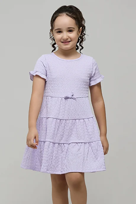 R&B Textured Tiered Dress with Crew Neck and Short Sleeves