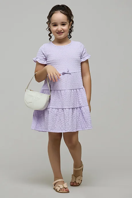 R&B Textured Tiered Dress with Crew Neck and Short Sleeves
