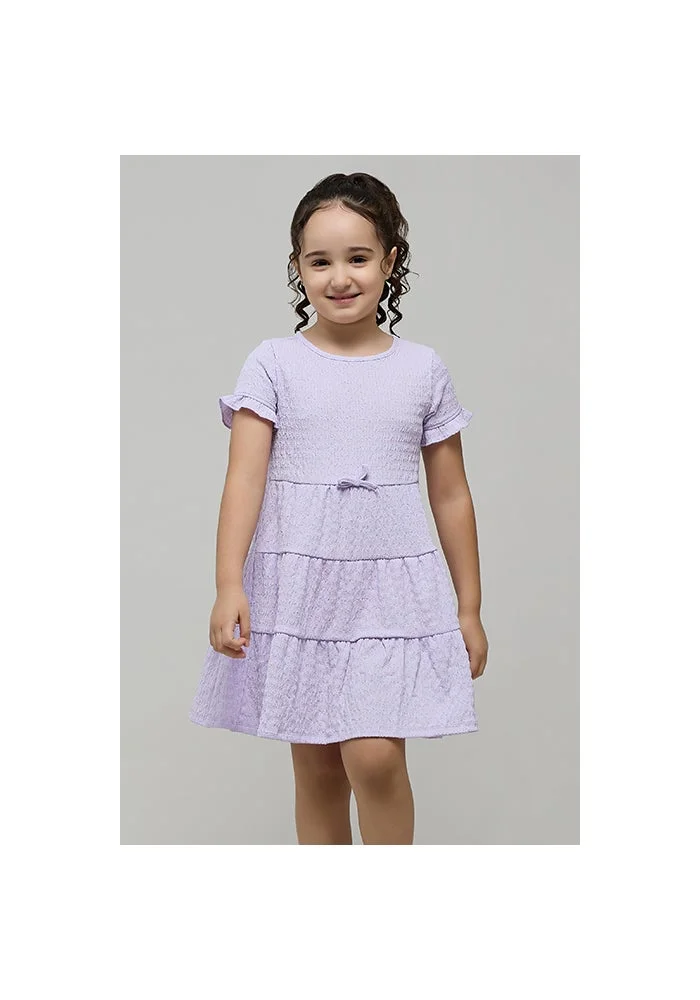 أر أند بي Textured Tiered Dress with Crew Neck and Short Sleeves