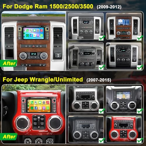 Adapter-Universe Car Radio Stereo with CD/DVD Player for Dodge RAM 1500 2500 3500 (2009-2012), for Jeep Wrangle/Unlimited (2007-2015),7 Inch Head Unit with CarPlay & Android Auto,Bluetooth & GPS Navigation - Image 2