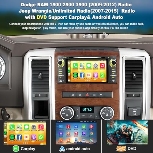 Adapter-Universe Car Radio Stereo with CD/DVD Player for Dodge RAM 1500 2500 3500 (2009-2012), for Jeep Wrangle/Unlimited (2007-2015),7 Inch Head Unit with CarPlay & Android Auto,Bluetooth & GPS Navigation - Image 3