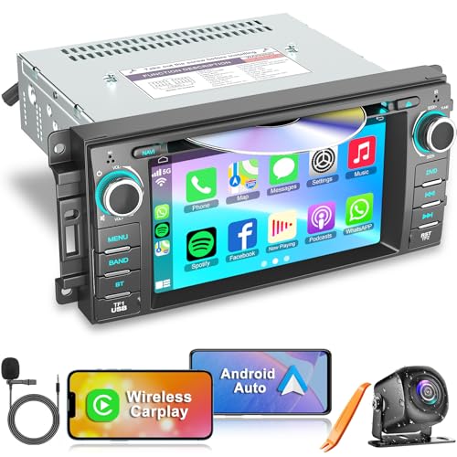 Adapter-Universe Car Radio Stereo with CD/DVD Player for Dodge RAM 1500 2500 3500 (2009-2012), for Jeep Wrangle/Unlimited (2007-2015),7 Inch Head Unit with CarPlay & Android Auto,Bluetooth & GPS Navigation - Image 1