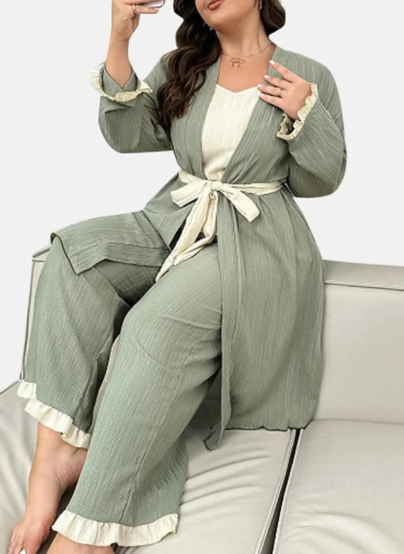 يونيكي Grey Solid Pyjamas,Robe & Crop Top