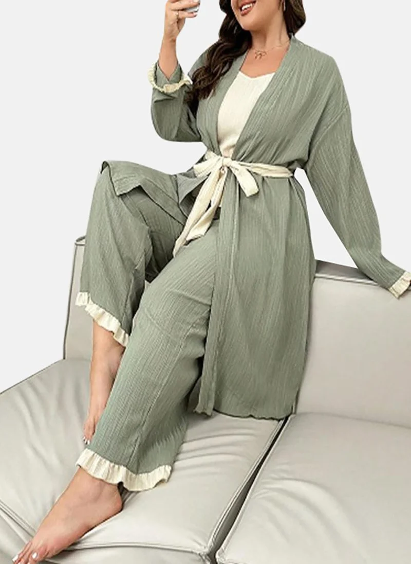 يونيكي Grey Solid Pyjamas,Robe & Crop Top