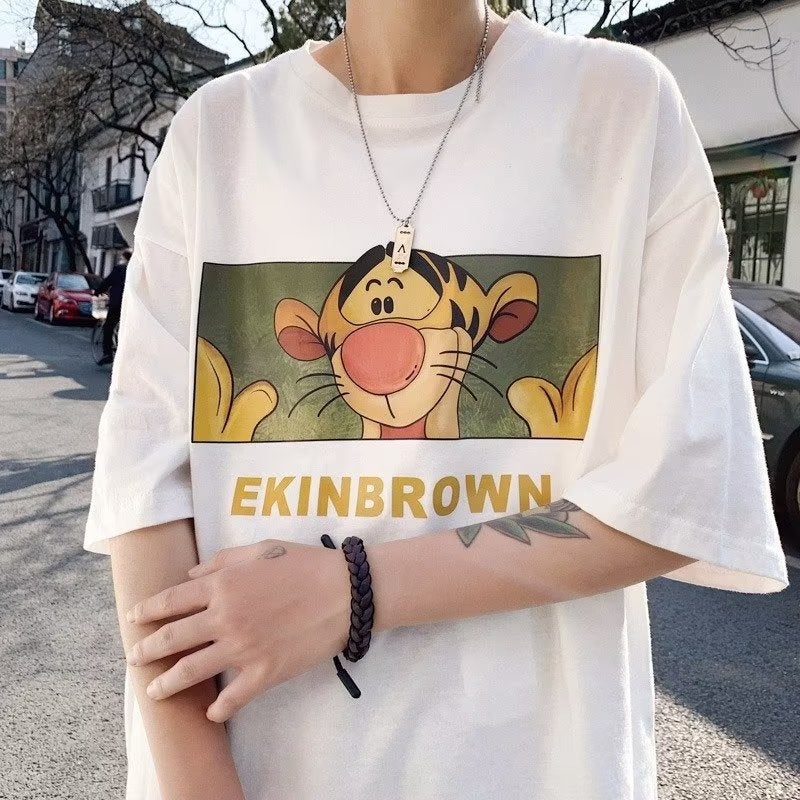 Hong Kong Style Trendy All-Match Cartoon Printed Round Neck Casual Plus Size Japanese Loose Men'S Short Sleeve T-Shirt - Image 4