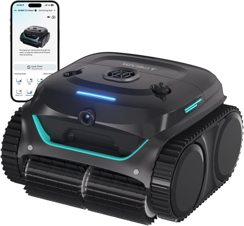 لماذا بوت روبوت تنظيف المسابح اللاسلكي WYBOT C2 Vision-A مع كاميرا ذكاء اصطناعي، 8 أوضاع تنظيف، قوة شفط عالية، ونظام فلترة مزدوج - Image 1