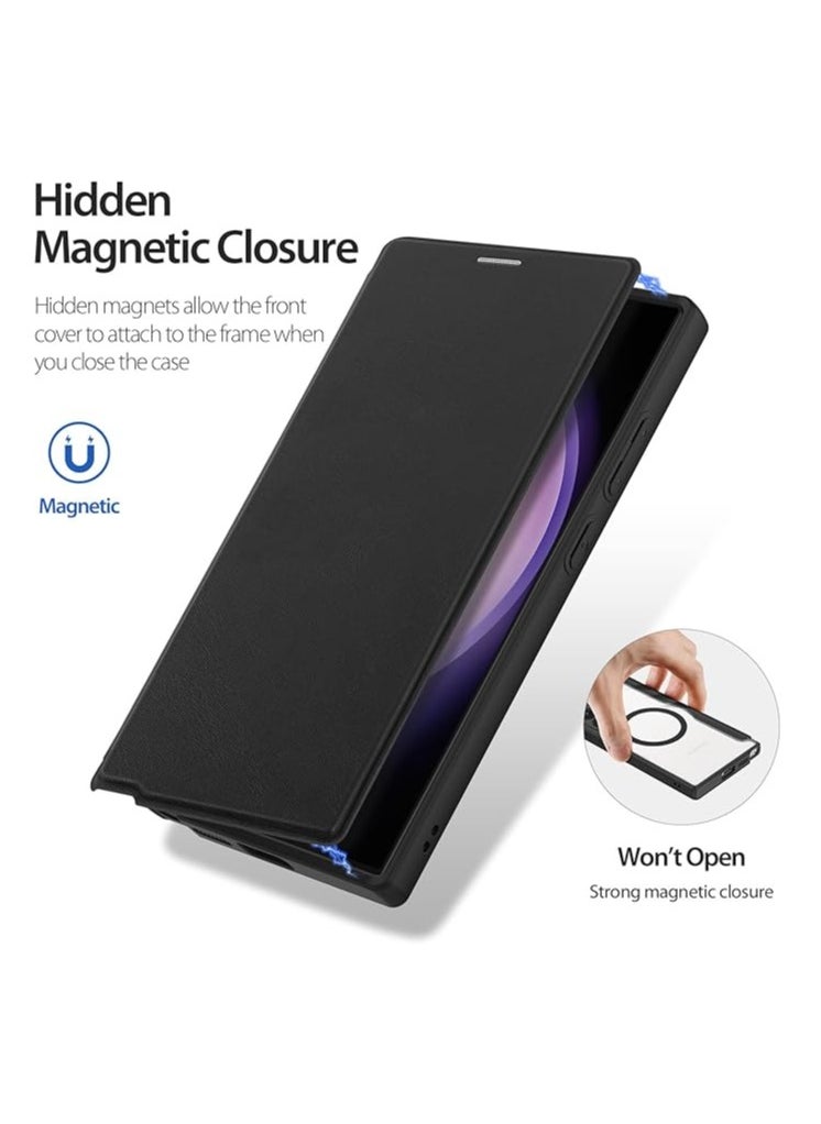 جنرال - غطاء لهاتف Samsung Galaxy S24 Ultra، متوافق مع تقنية MagSafe، جلد PU فاخر، مقاوم للصدمات ومزود بغطاء قابل للطي وفتحتين للبطاقات [مانع للتشويش الإلكتروني RFID] - Image 1