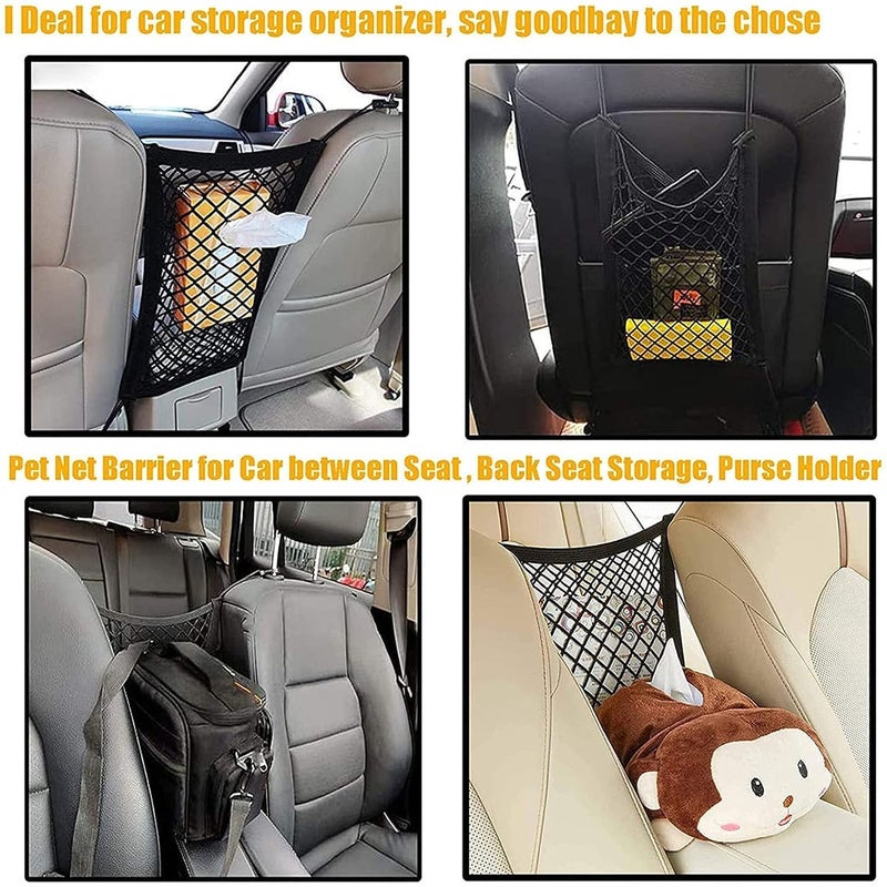 Careflection Car Mesh Organizer, Seat Back Net Bag, Barrier of Backseat Pet Kids, Cargo Tissue Purse Holder, Driver Storage Netting Pouch - Image 2