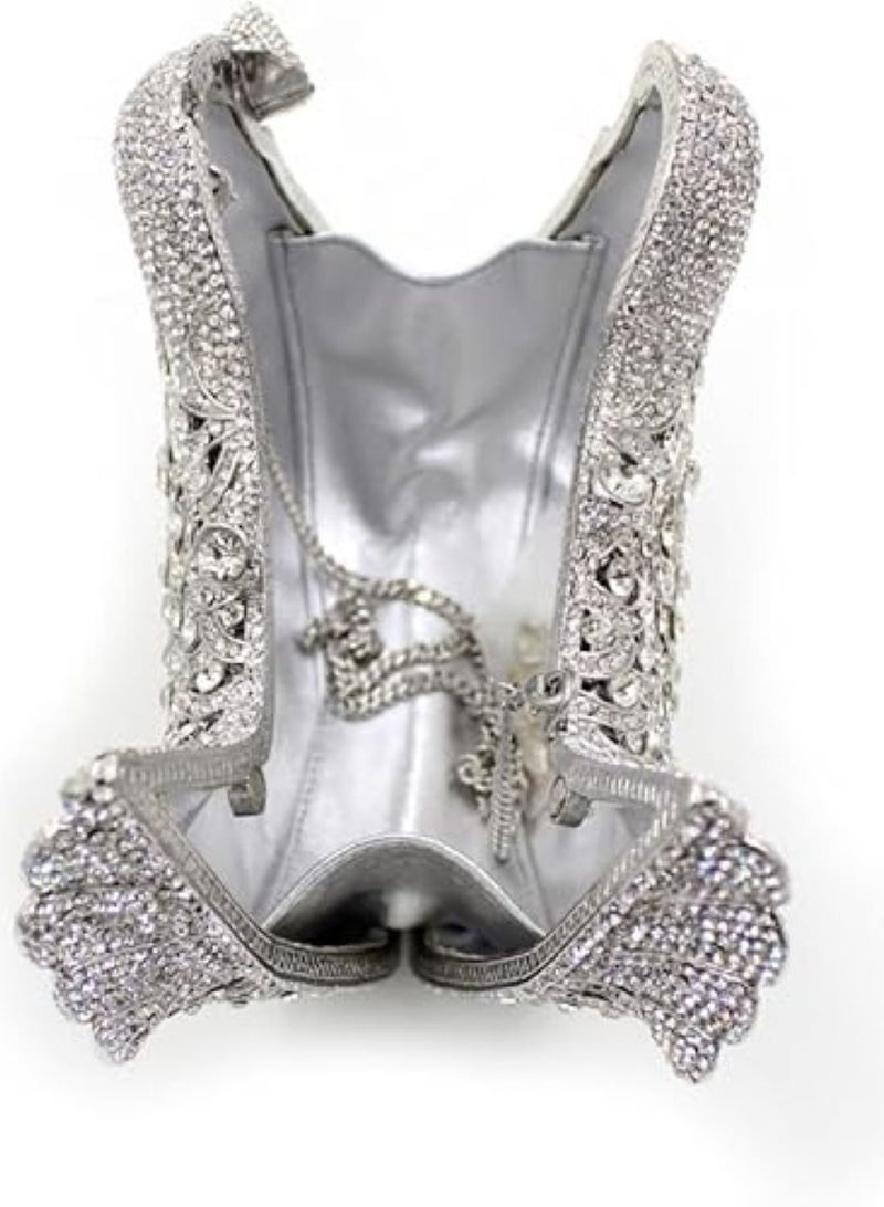 Rhinestone Bird Clutch Purse Women's Full Crystal Evening Bag for Wedding Party Handbag - Silver - Image 4