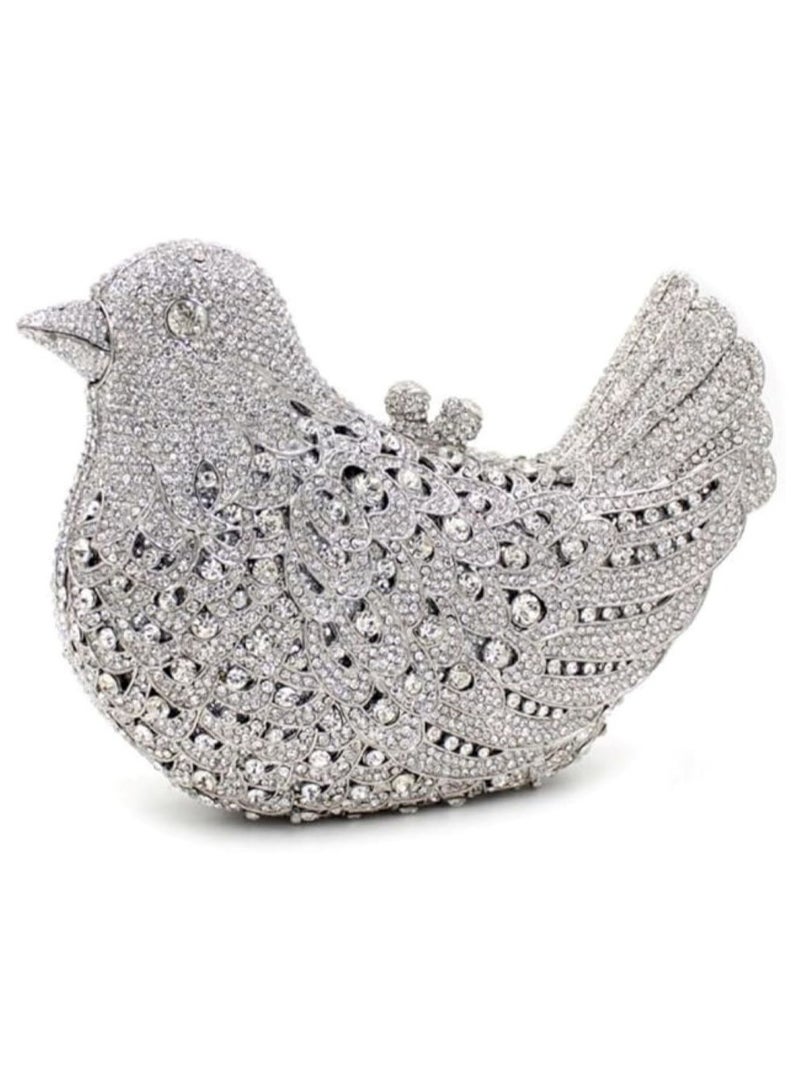 Rhinestone Bird Clutch Purse Women's Full Crystal Evening Bag for Wedding Party Handbag - Silver - Image 1