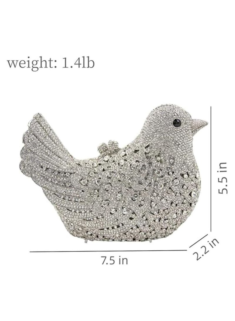 Rhinestone Bird Clutch Purse Women's Full Crystal Evening Bag for Wedding Party Handbag - Silver - Image 2