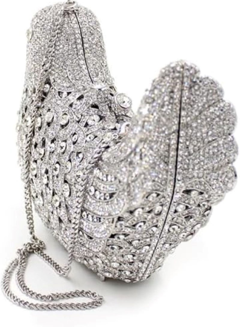 Rhinestone Bird Clutch Purse Women's Full Crystal Evening Bag for Wedding Party Handbag - Silver - Image 5
