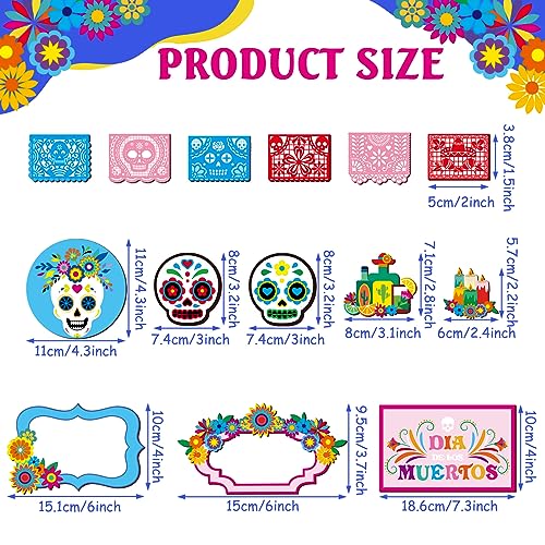 Amyhill 14 Pcs Day of The Dead Tiered Tray Decor Mexican Dia De Los Muertos Decorations Sugar Skull Wooden Table Signs Wreaths Wine Flowers Candles Centerpieces for Halloween Party Decor - Image 3