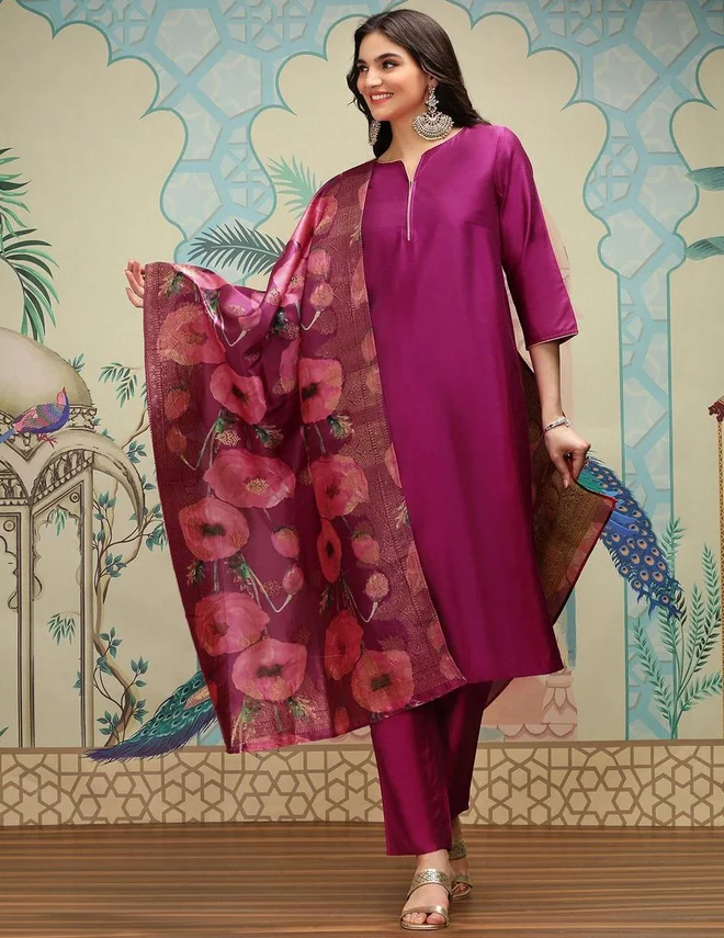 ISHIN ISHIN Purple Polyviscose Kurta with Pant and Dupatta Set