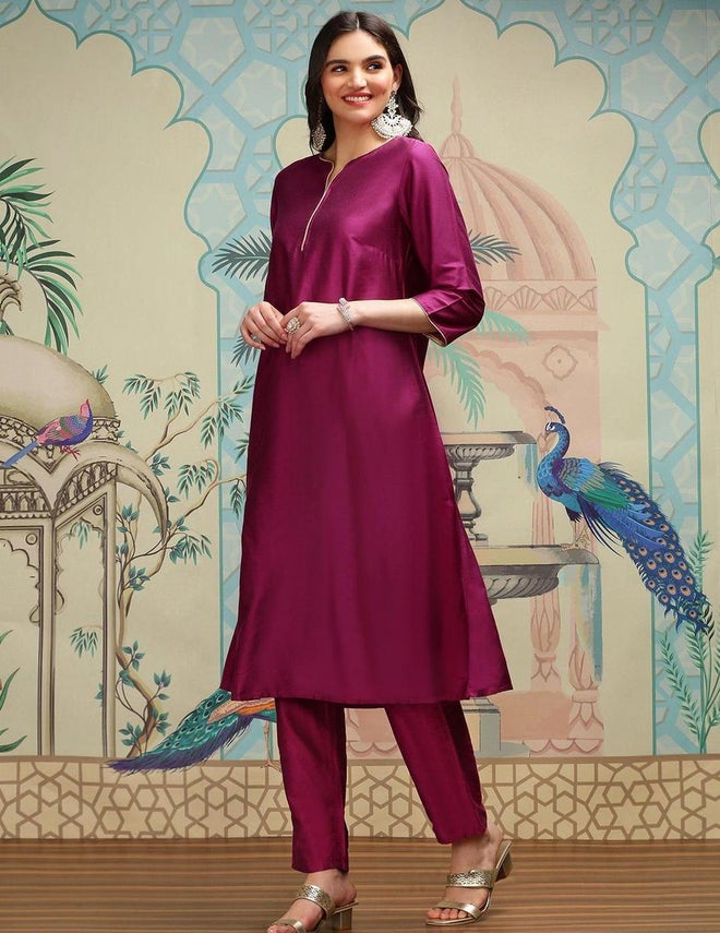 ISHIN Purple Polyviscose Kurta with Pant and Dupatta Set - Image 4