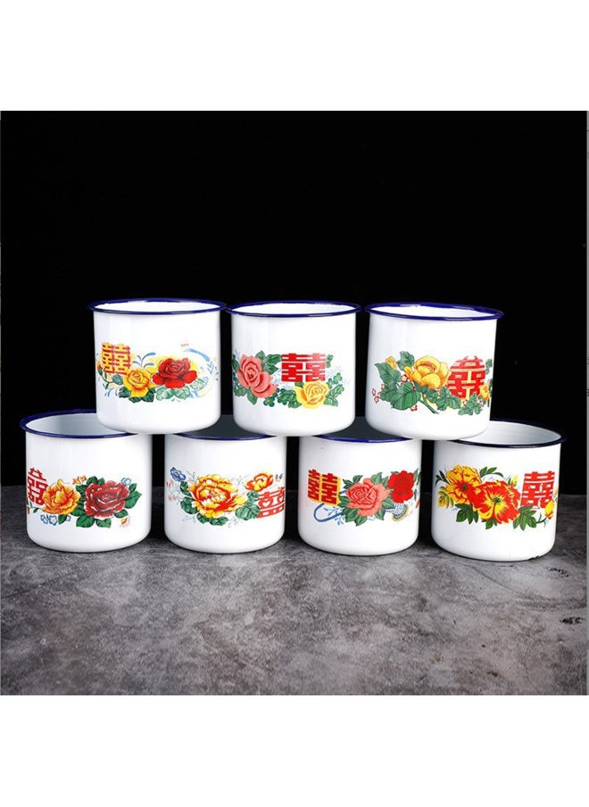Generic - Enamel Cup Nostalgic Classic Large Iron Cup With Lid Old-fashioned Double Happiness Tea Tank Old Cadre Large Capacity Water Tea Wholesale-Color:Girdle (just Girdle Without Cup)-Capacity:10cm750ml (random Pattern) - Image 1